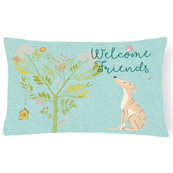 Welcome Friends Brindle Greyhound Canvas Fabric Decorative Pillow - 12 x 16 in.