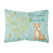 Welcome Friends Brown Staffie Canvas Fabric Decorative Pillow