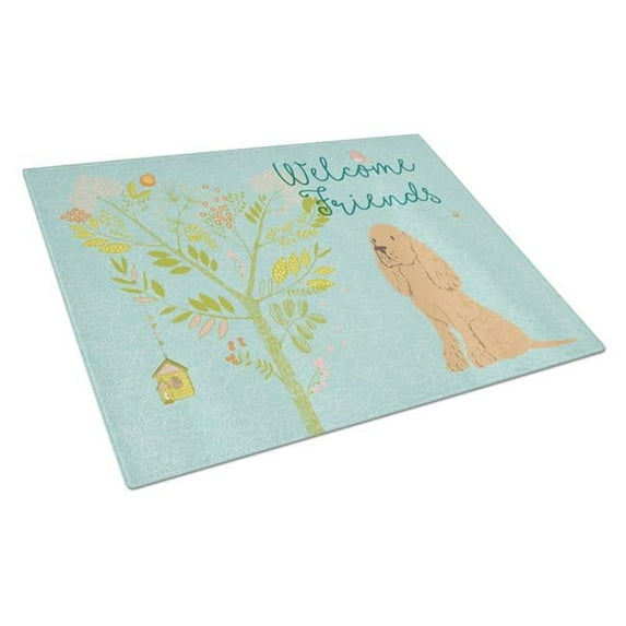 Welcome Friends Buff Cocker Spaniel Glass Cutting Board - Large