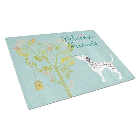 Welcome Friends Dalmatian Glass Cutting Board Large