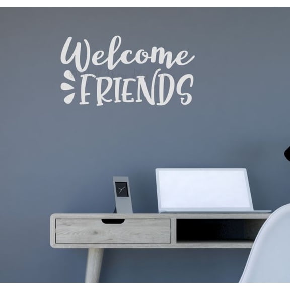 Welcome Friends Entryway Decor for Wall - Inspirational Quotes for Door Porch Church - Matte Removable Vinyl Sticker for Home - Vinyl Wall Decor Art Adhesive Wall Lettering, 18x9.5-Inch, White