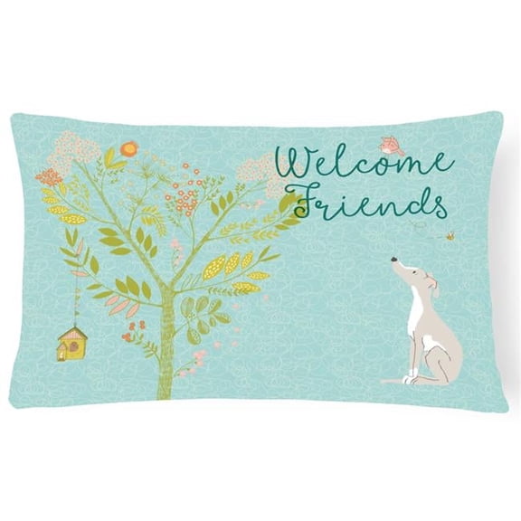 Welcome Friends Italian Greyhound Canvas Fabric Decorative Pillow - 12 x 16 in.