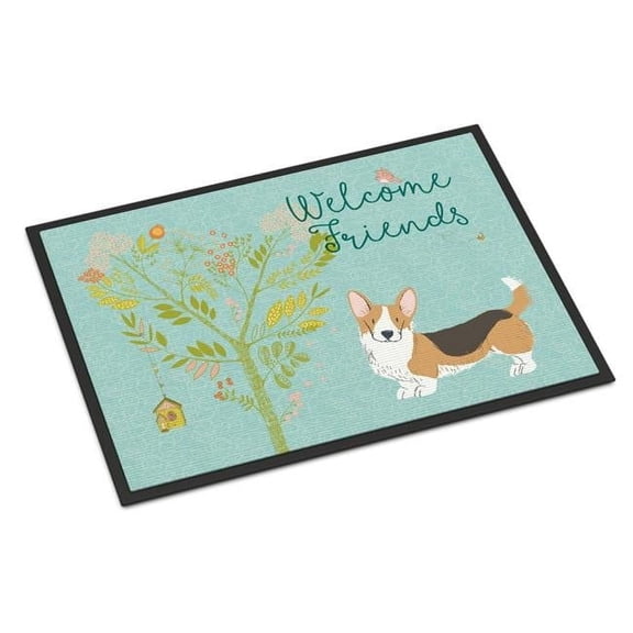 Welcome Friends Pembroke Welsh Corgi Tricolor Indoor or Outdoor Mat, 24 x 36 in.