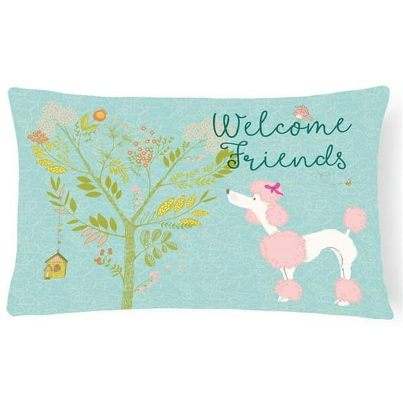 Welcome Friends Pink Poodle Canvas Fabric Decorative Pillow - 12 x 16 in.