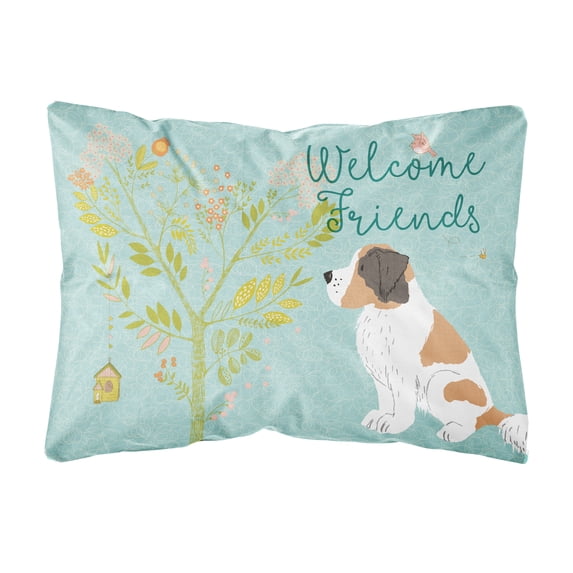 Welcome Friends Saint Bernard Canvas Fabric Decorative Pillow
