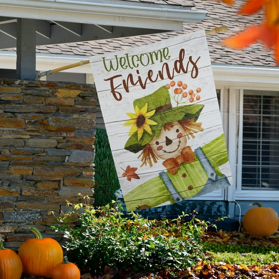 Northlight Scarecrow "Welcome Friends" Fall Harvest Outdoor House Flag - 40" x 28"