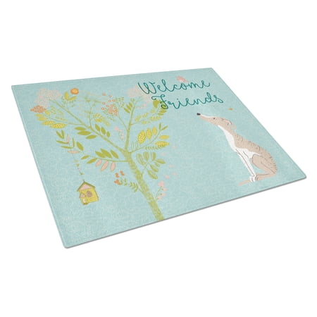 Welcome Friends Whippet Glass Cutting Board Large