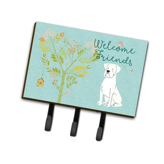 Welcome Friends White Boxer Leash or Key Holder - 6 x 2 x 9 in.