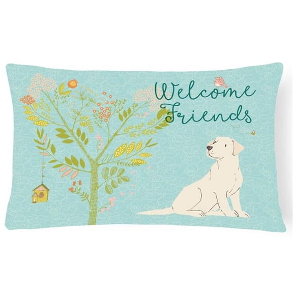 Welcome Friends Yellow Labrador Retriever Canvas Fabric Decorative Pillow - 12 x 16 in.