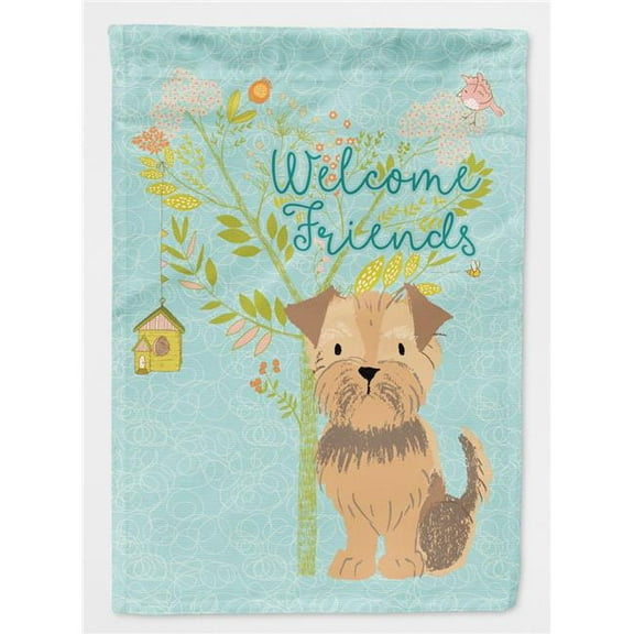 Welcome Friends Yorkie Natural Ears Flag - Canvas House Size
