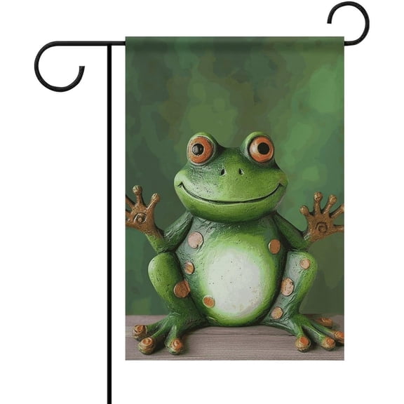 Welcome Frog Garden Flag 12 x 18 Inch Double Sided Weatherproof Polyester Seasonal Yard Banner with 2 Inch Sleeve and 4 Ties for Outdoor Decor