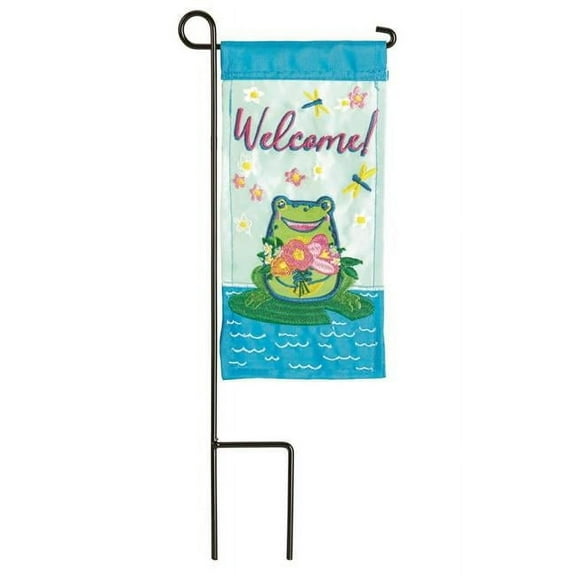 Magnolia Gardens M040083 4 x 8.5 in. Double Applique Frog Welcome Polyester Mini Garden Flag