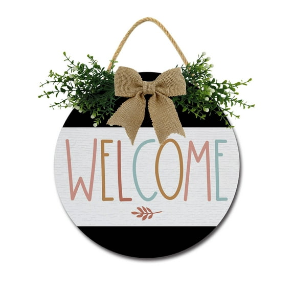 Welcome Front Door Sign Funny Wreaths Hanging Wooden Plaque Decoration Round Rustic Wood Farmhouse Porch Decor for Home Front Door Decor, 12 Inch