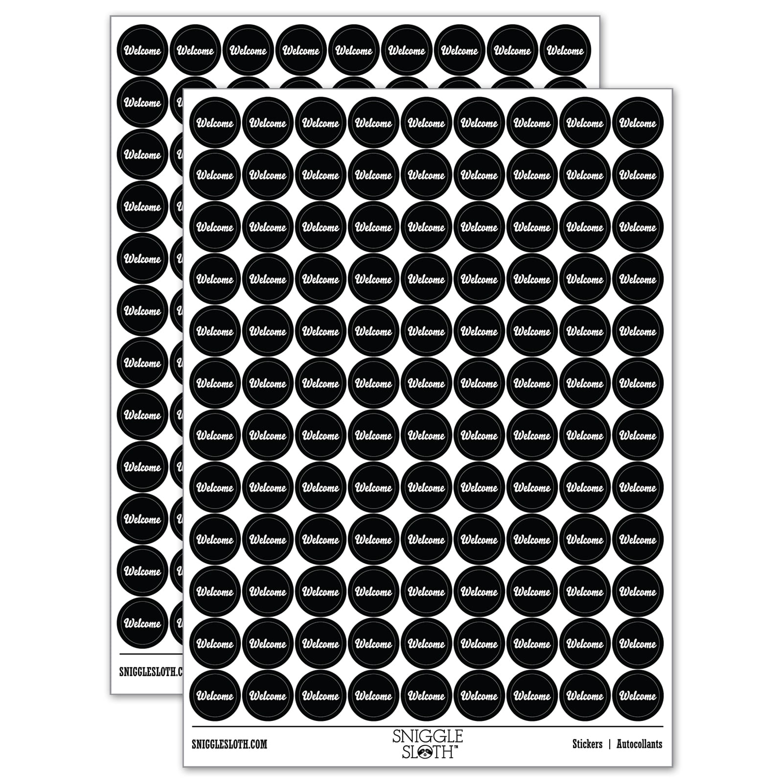 Welcome Disc Sticker Welcome Fun Text 200+ Round Stickers - Black - Gloss Finish - 0.50 ...