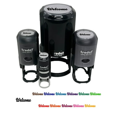 Welcome Fun Text Self-Inking Rubber Stamp Ink Stamper - Black Ink - Mini 1/2 Inch