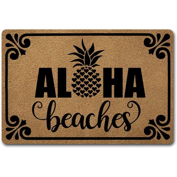 Welcome Funny Door Mat Front Porch Doormat with Anti-Slip Back (24 X 16 inch) Prank Gift Home Decor Area Rugs for The Entrance Way Indoor Mats (Aloha Beaches Pineapple)