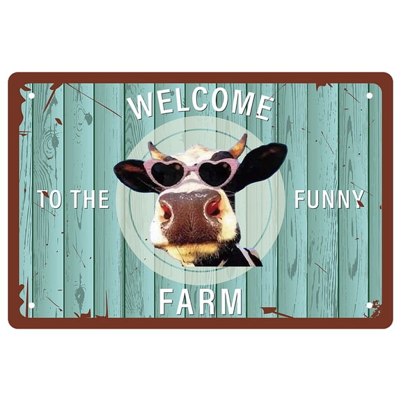Welcome to The Funny Farm Cow Sign Metal Tin Signs Retro Vintage Poster Wall Decor Garage Farmhouse Garden Bar Club Bathroom Door Yard Decorations 12 x 8inch