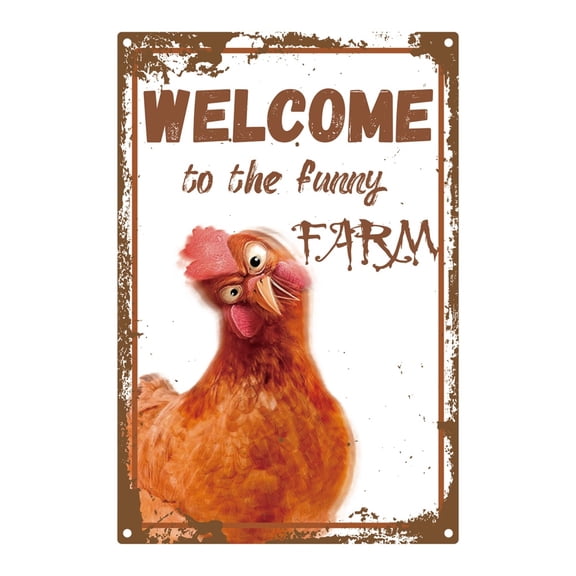 Welcome to The Funny Farm Sign Chicken Metal Tin Signs Retro Vintage Poster Wall Decor Garage Farmhouse Garden Bar Club Bathroom Door Yard Decorations