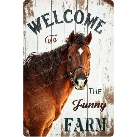 Welcome to The Funny Farm Sign, Farmhouse Horse Decor, Front Gate Stable Barn Decor, Rustic Indoor/Outdoor Unique Metal Art, Horse Lover Gifts For Women 12x8 Inches
