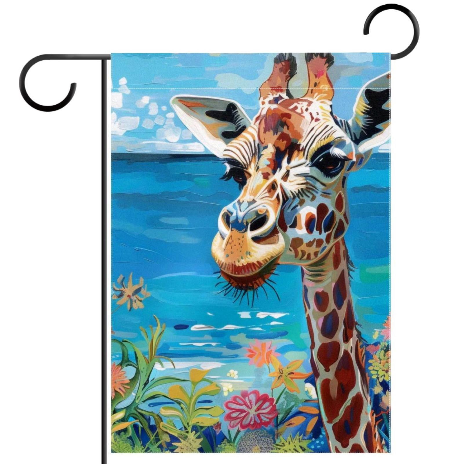 Welcome Funny Giraffe Wildlife Blue Ocean Beach Coastal Coral Garden Flag, Vertical Double Sided Small House Flag, Yard Farmhouse Outdoor Deck Veranda Lawn Decor 28x40 Inch