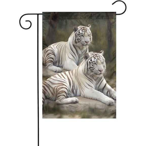 Welcome Garden Flag 12" x 18" Double Sided White Tigers Seasonal Yard Flag for Outside Outdoor House Decoration