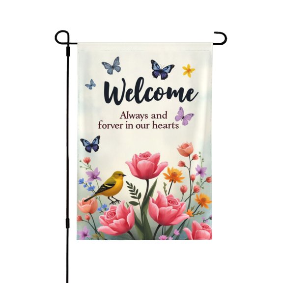 Welcome Garden Flag 12x18 Inch Double Sided Butterfly Bird Floral Spring Summer Outdoor House Yard Lawn Decoration Banner