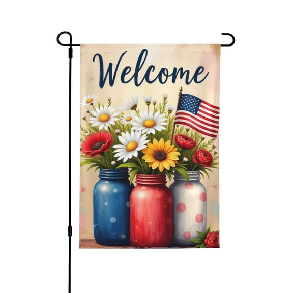 Welcome Garden Flag 12x18 Inch Double Sided – Patriotic Floral Mason Jars Outdoor Yard Decoration For Porch, Lawn & Patio