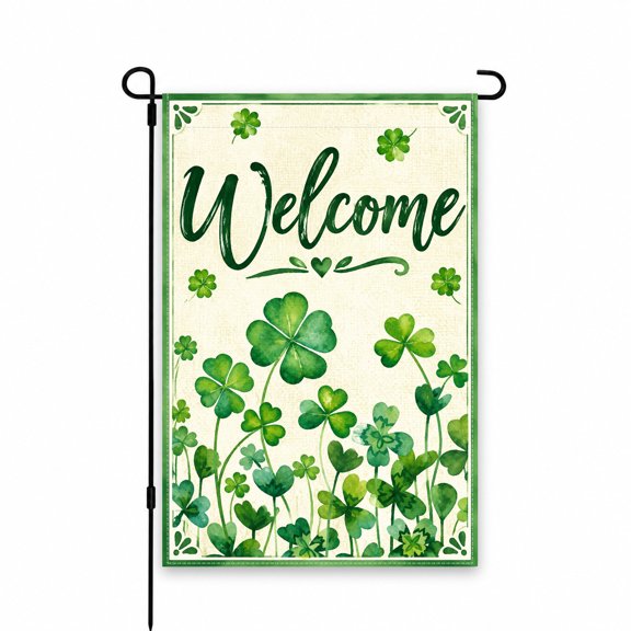 Welcome Garden Flag 12x18 Inch with Green Shamrock Clover Design, Perfect for St. Patricks Day or Spring Outdoor Decor in Yard, Lawn, Patio, or Porch