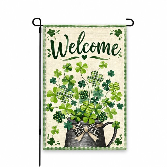 Welcome Garden Flag 12x18 Inch - Green Shamrock Clover Design, Perfect for St. Patrick's Day or Spring Yard, Lawn, Patio, Porch, Outdoor Decor