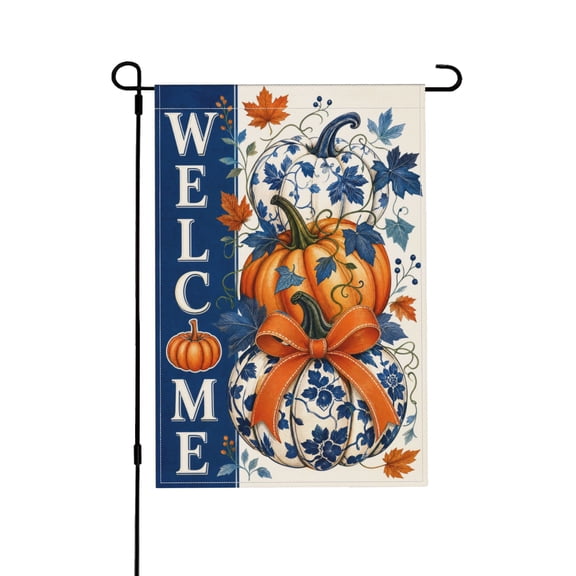 Welcome Garden Flag 12x18 Inch - Pumpkin and Leaf Outdoor Decor
