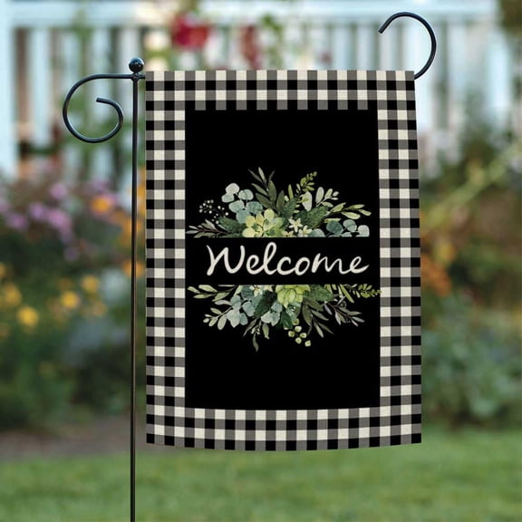 Welcome Garden Flag 12x18 Inch Vertical Double Sided Black White Buffalo Check Plaid Yard Garden House Flag for Outdoor Indoor Welcome Flag for Home Outdoor Patio Yard Lawn Decor