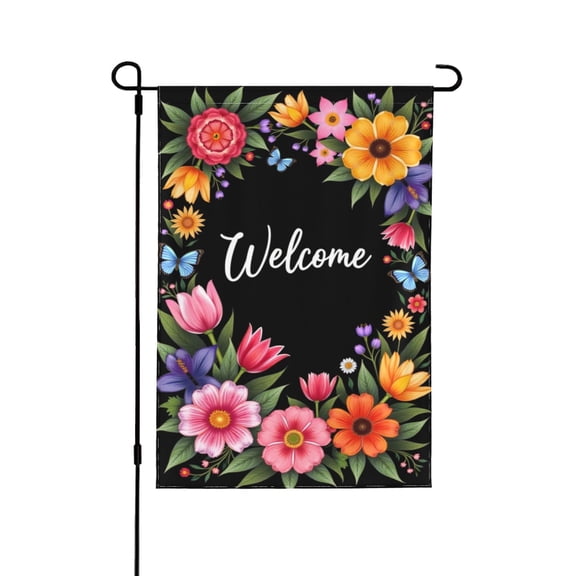 Welcome Garden Flag 12x18 Inch, Vibrant Floral Butterfly Spring Summer Outdoor House Yard Flag, Double Sided Patio Lawn Decoration Banner