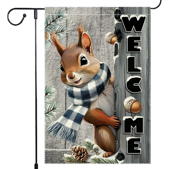 Welcome Garden Flag 12x18inch The Nut Squirrel Winter Garden Flags Yard Porch House Flag Double-Side For Home Outdoor Yard Patio Lawn Decor,Christmas Garden Decorations (RMQ-42, 12"X18")