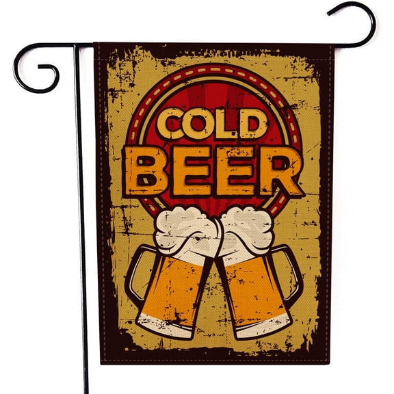 Welcome Garden Flag Cold Beer Summer Small Vertical Double Sided 12.5 x 18 Inch Burlap Yard Outdoor Décor