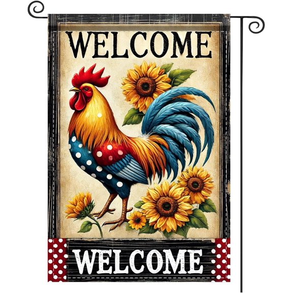 Welcome Garden Flag Spring Garden Flag 12x18IN Rooster Sunflower Double - Side For Spring Porch Decor Outdoor Yard Patio Decor