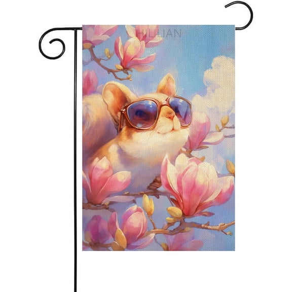Welcome Garden Flag Squirrel 12x18 Inch Double Sided Magnolia Floral Welcome Small Yard Flag Burlap Seasonal Farmhouse Yard Outdoor Outside Decoration(1880)