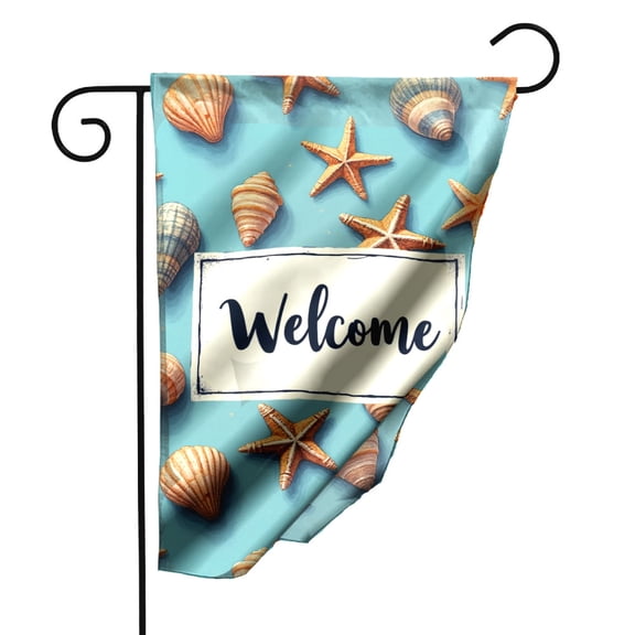 Welcome Garden Flag with Starfish and Seashells Double Sided Polyester Decorative Yard Flag for Coastal Beach House Patio Decor 12.5 x 18 Inch Outdoor Housewarming Gift#26191