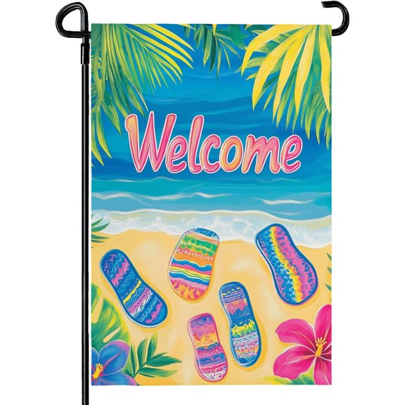 Welcome Garden Flag Summer Yard Flags for Outside 12x18 Beach Yard Flag Double Sided Holiday Garden Flags for Outside Palm Leaf Seasonal Decor Farmhouse Outdoor Decor for Lawn And Garden