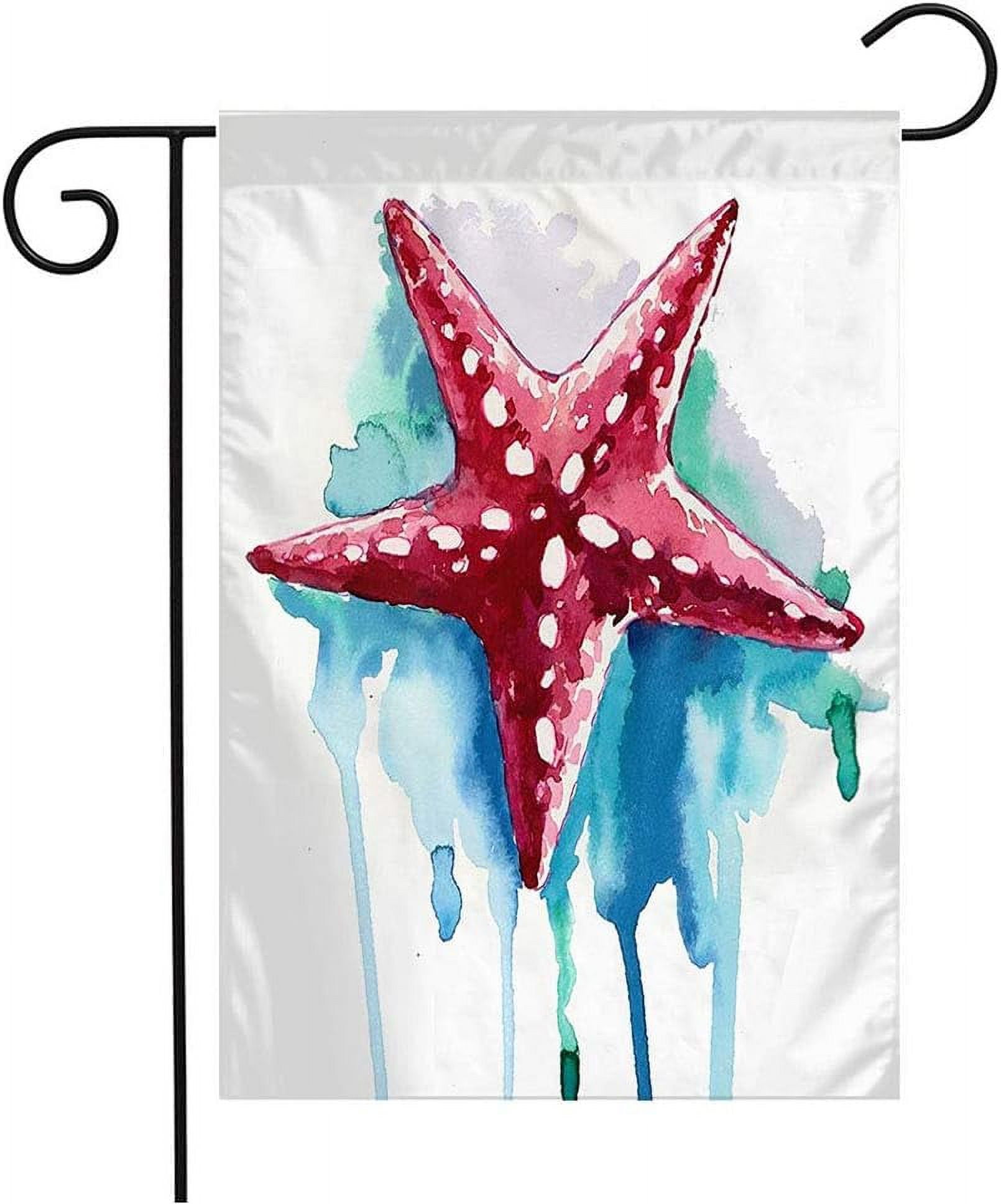 Welcome Garden Flag Watercolor White Starfish Coral Star Beach Nature ...