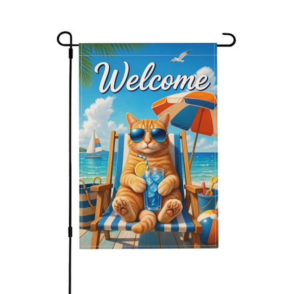 Welcome Garden Flag with Sunglasses Cat Summer Beach Decor 12x18 Inch