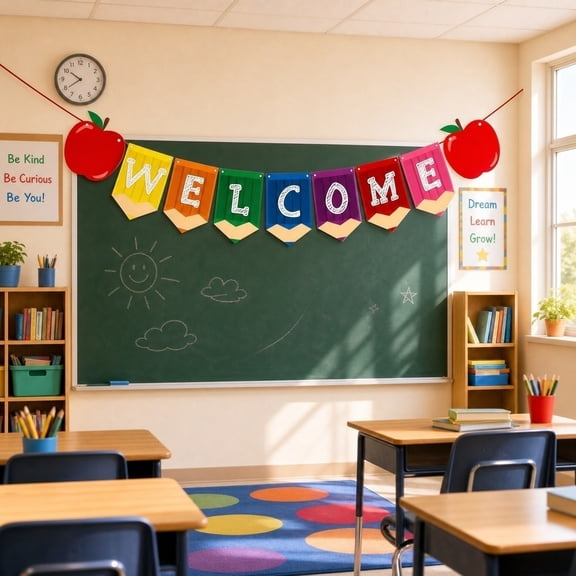 Welcome Garland, Paper Banner, First Day of School Decor, Classroom Hanging Banner, WELCOME Sign Garland, School Theme Party Decor, Open House and Classroom Celebration(Multicolor)