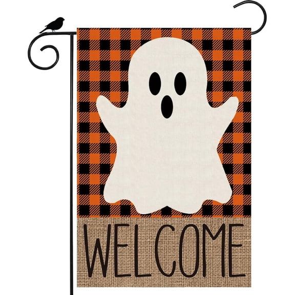 Welcome Ghost Spooky Garden Flag Yard Flag 12x18 Inch Double Sided Small Mini Yard Outdoor Outside Holiday Decoration
