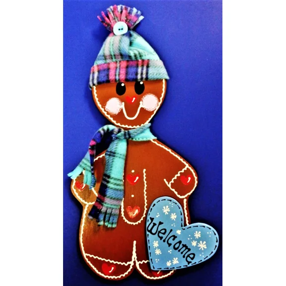 Welcome Gingerbread Boy Sign Winter Season Plaque Wall & Door Hanging Decor