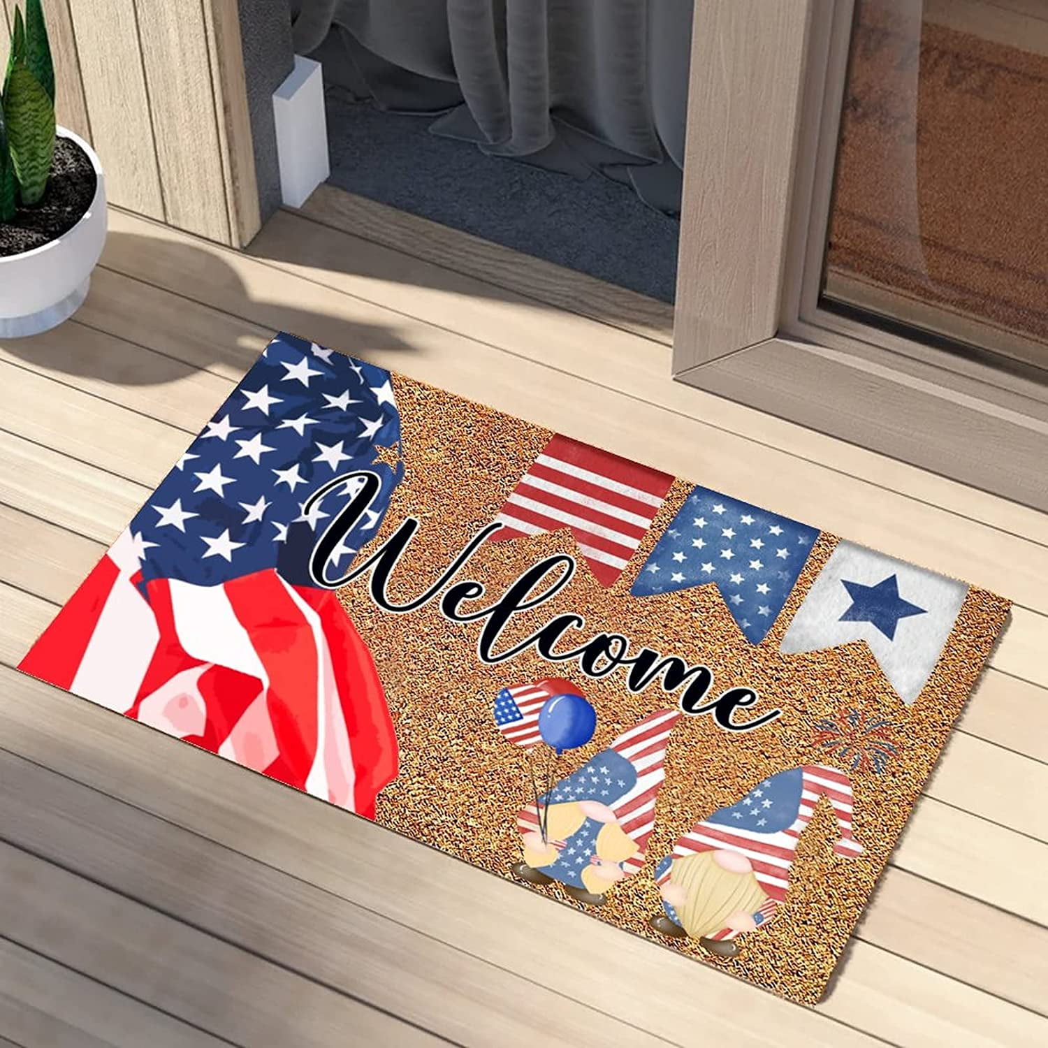 Gnome American Independence Day Mat 4th of July USA Flag