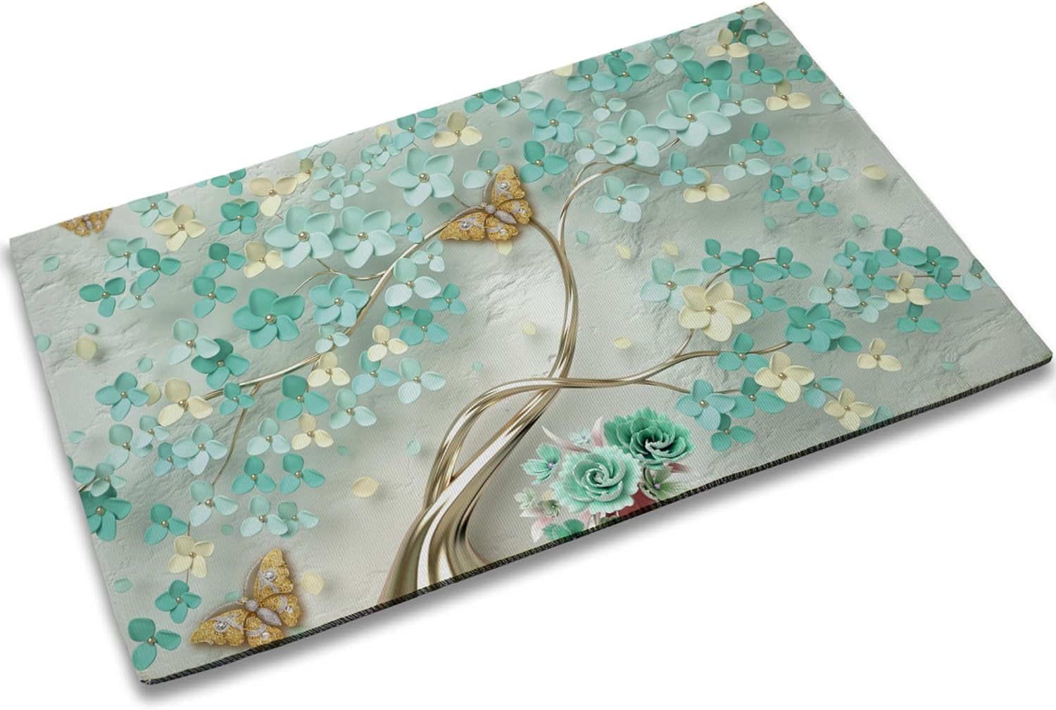 Green And Blue Butterfly Print Door Mat