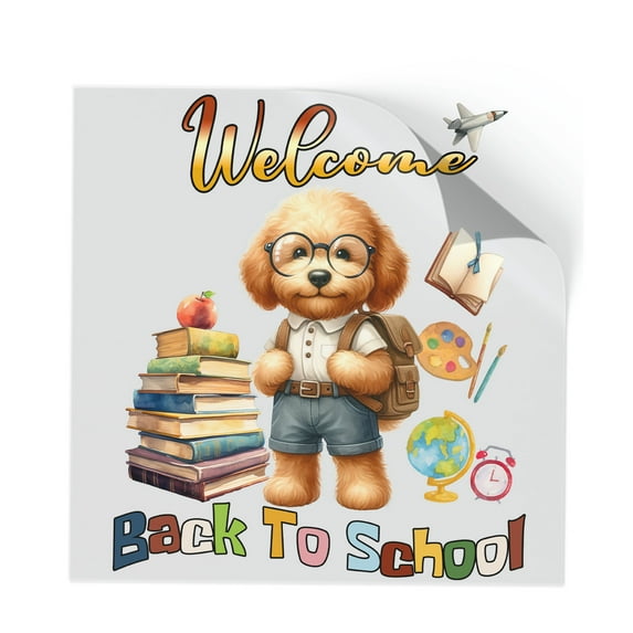 Welcome Goldendoodle Back to School Vintage Retro Cutout Transfer Sticker Doodle Dog Lover Gifts Idea Transparent Decal Art Decor - 02012