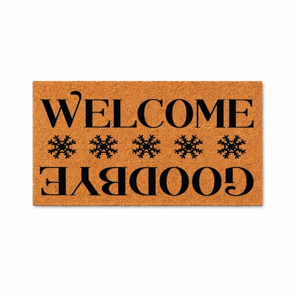 Welcome Goodbye Doormat, Reversible Indoor Outdoor Entryway Mat With Snowflake Design (16x24 inches) WoodByStu 3504