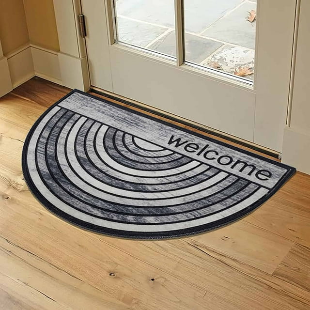 Welcome Half Round Door Mat - 30x18 Inch Rubber Outdoor Doormat - Non-Slip, Weather-Resistant Entryway Mat - Gray