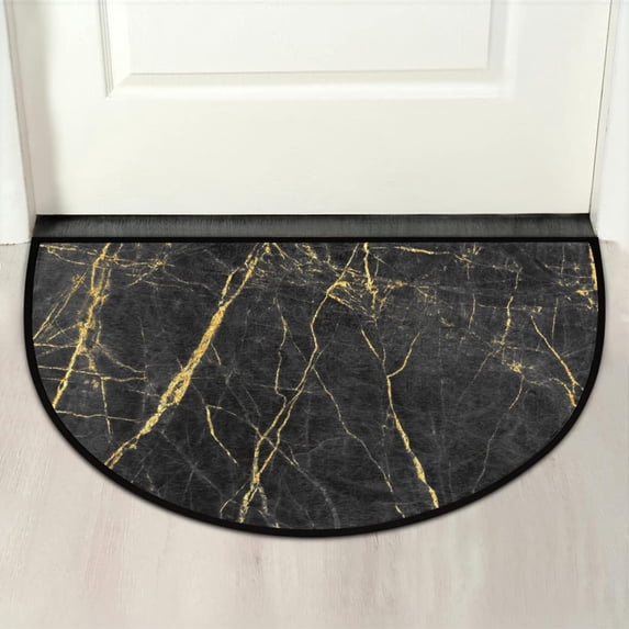 Welcome Half Round Door Mat Black Gold Marble Pattern Marble Washable Home Kitchen Art Restaurant Office Floor Mats Non Slip and Durable Doormats Decor 18x30 Inch