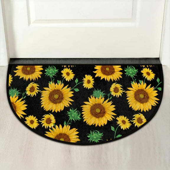Welcome Half Round Door Mat Floral Sunflower Washable Home Kitchen Art Restaurant Office Floor Mats Non Slip and Durable Doormats Decor 18x30 Inch